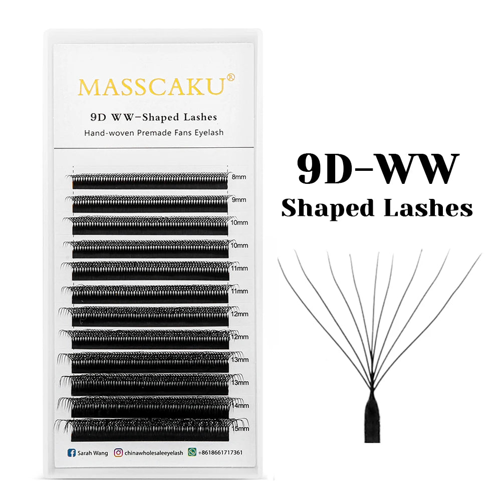 Packaging for 9D WW Shaped Lashes, a set of handmade W-shaped eyelash clusters.