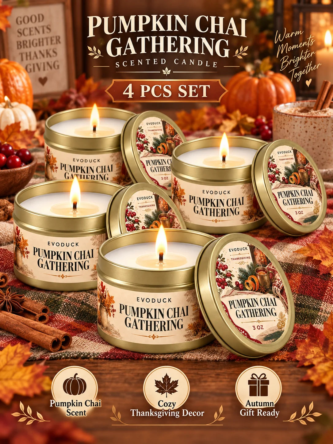 Orange Loaf Scented Candle Set in Gold Tins (4-Pack)