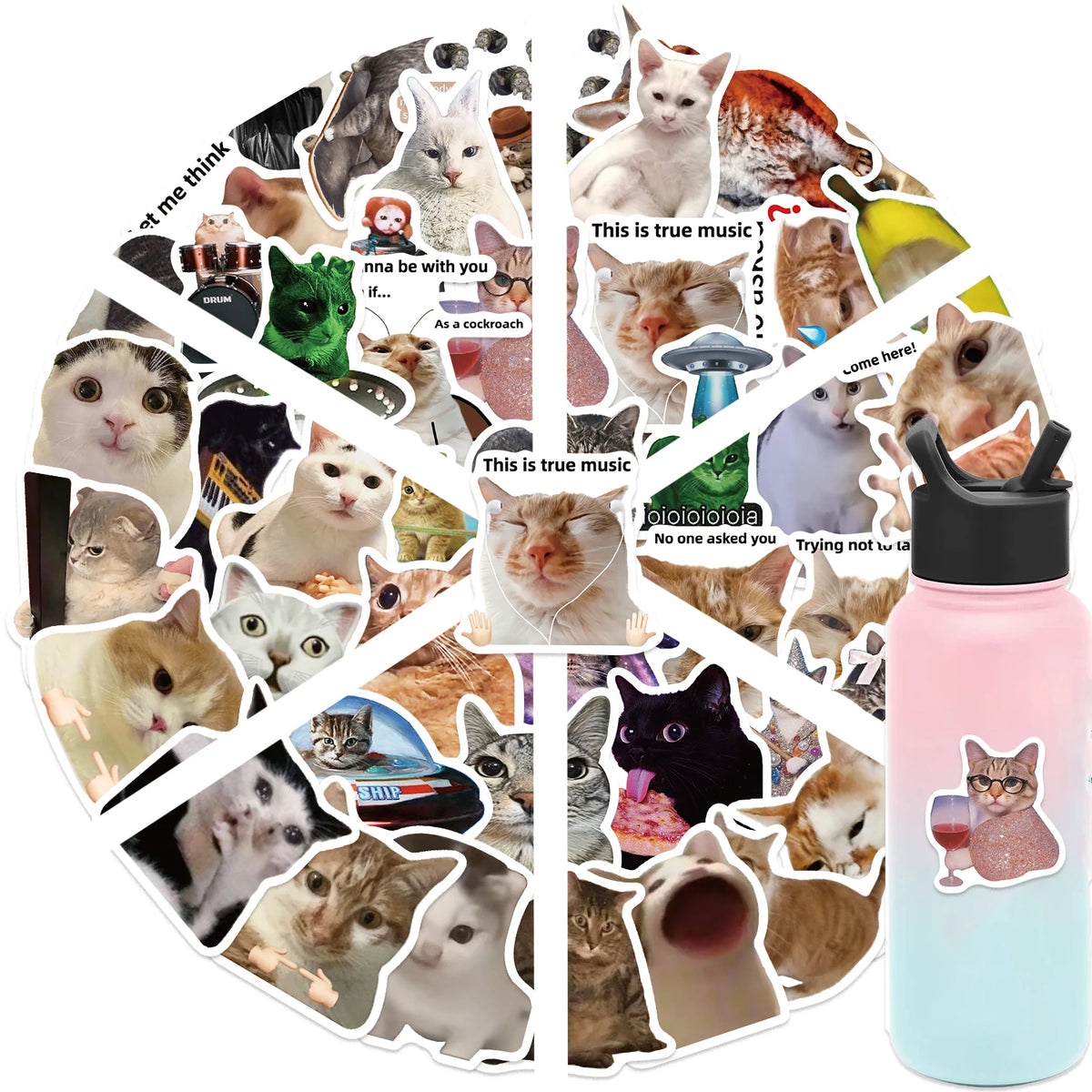 A collection of vinyl decals featuring various cats and other animals on a clear background.
