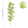 A vertical branch of artificial bamboo with green leaves, shown next to a magnified view of the foliage.