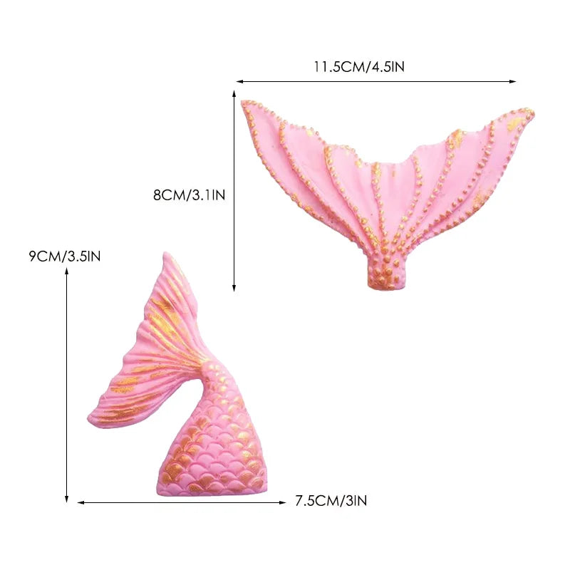 Pink mermaid tail cake topper set featuring a sea star and seashell decoration.