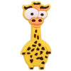 A yellow cartoon giraffe silicone shoe charm with large eyes and a spotted body.