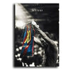 A dramatic black and white photo of Lionel Messi celebrating with a soccer jersey.