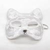 White lace half-face mask with a cat-ear design for masquerade or cosplay