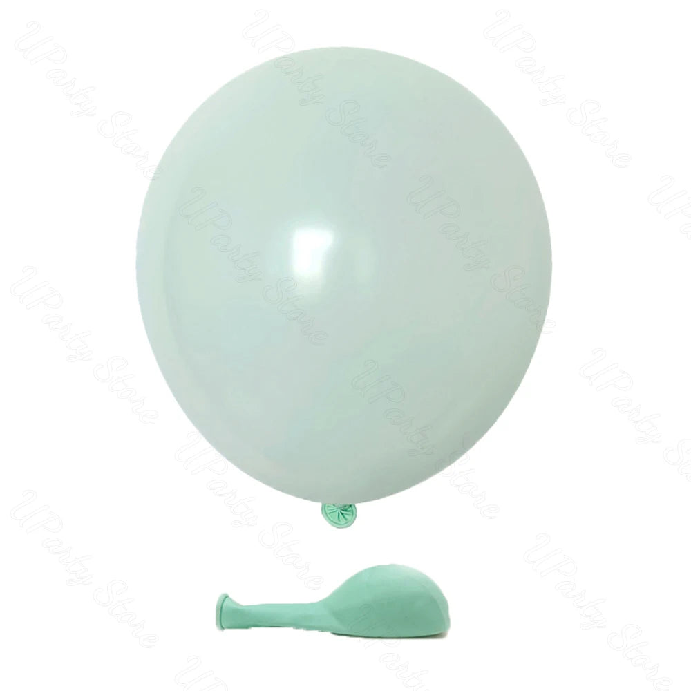 A single light mint green latex balloon is shown next to its valve.