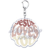 Silber-Acryl-Anhänger mit der Gravur "Jesus liebt dich" in runder Form