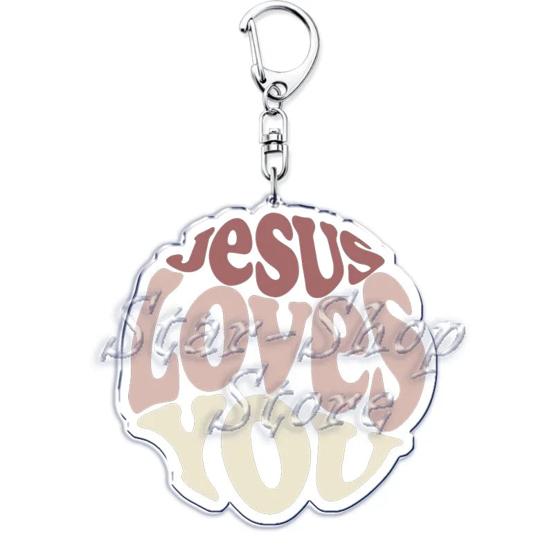 Silber-Acryl-Anhänger mit der Gravur "Jesus liebt dich" in runder Form