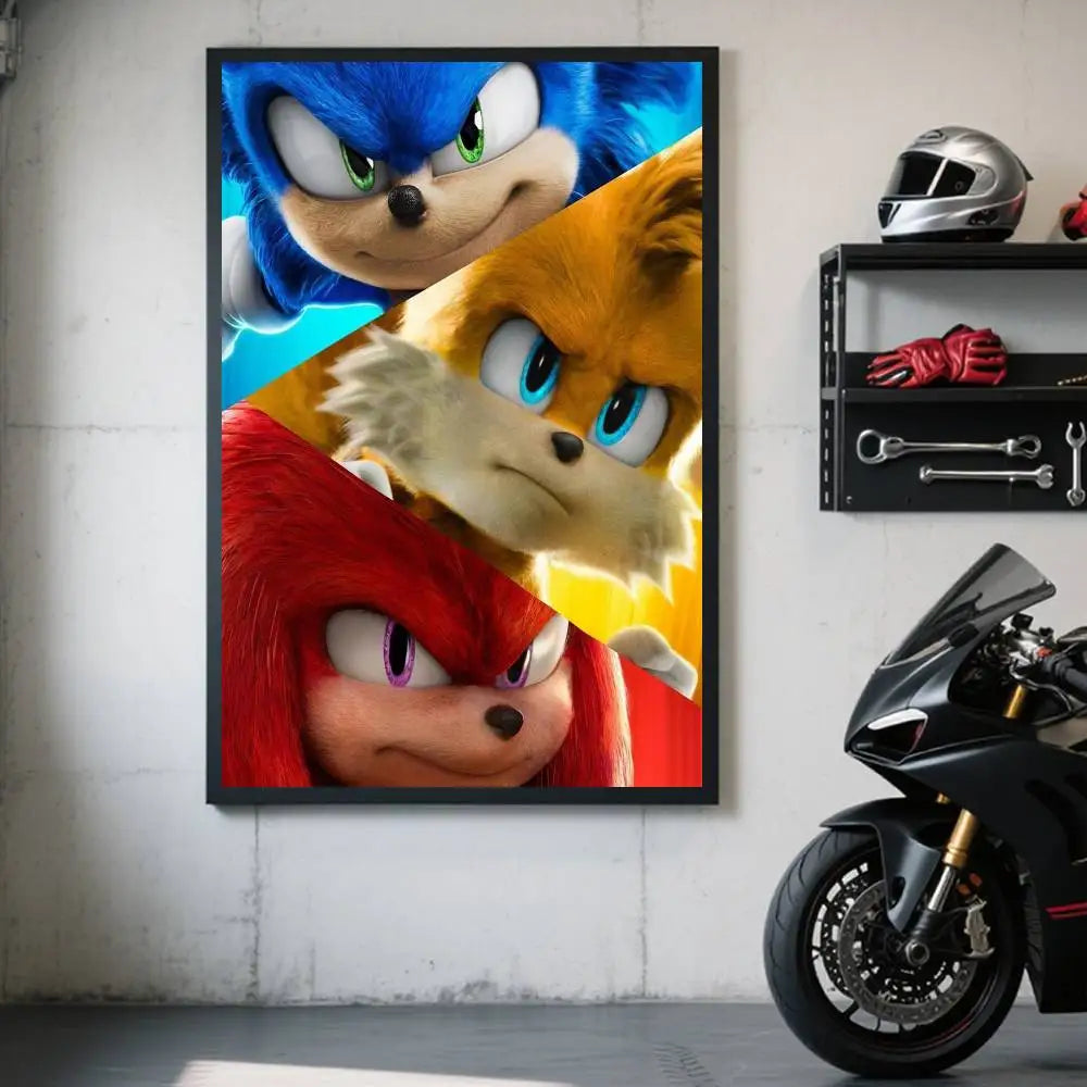 A movie poster featuring Sonic the Hedgehog, Shadow the Hedgehog, and Knuckles the Echidna in an anime style.