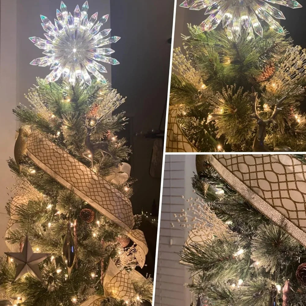 Christmas tree decorated with pearl string beads and sparkling lights.