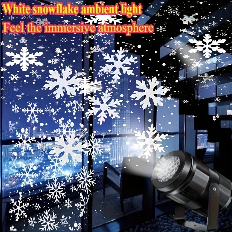 White snowflake ambient light projecting a snowy atmosphere onto a glass surface.