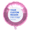 A pink foil balloon shaped like a heart, featuring text that reads Your Custom Region and dimensions 2126 x 2126px.