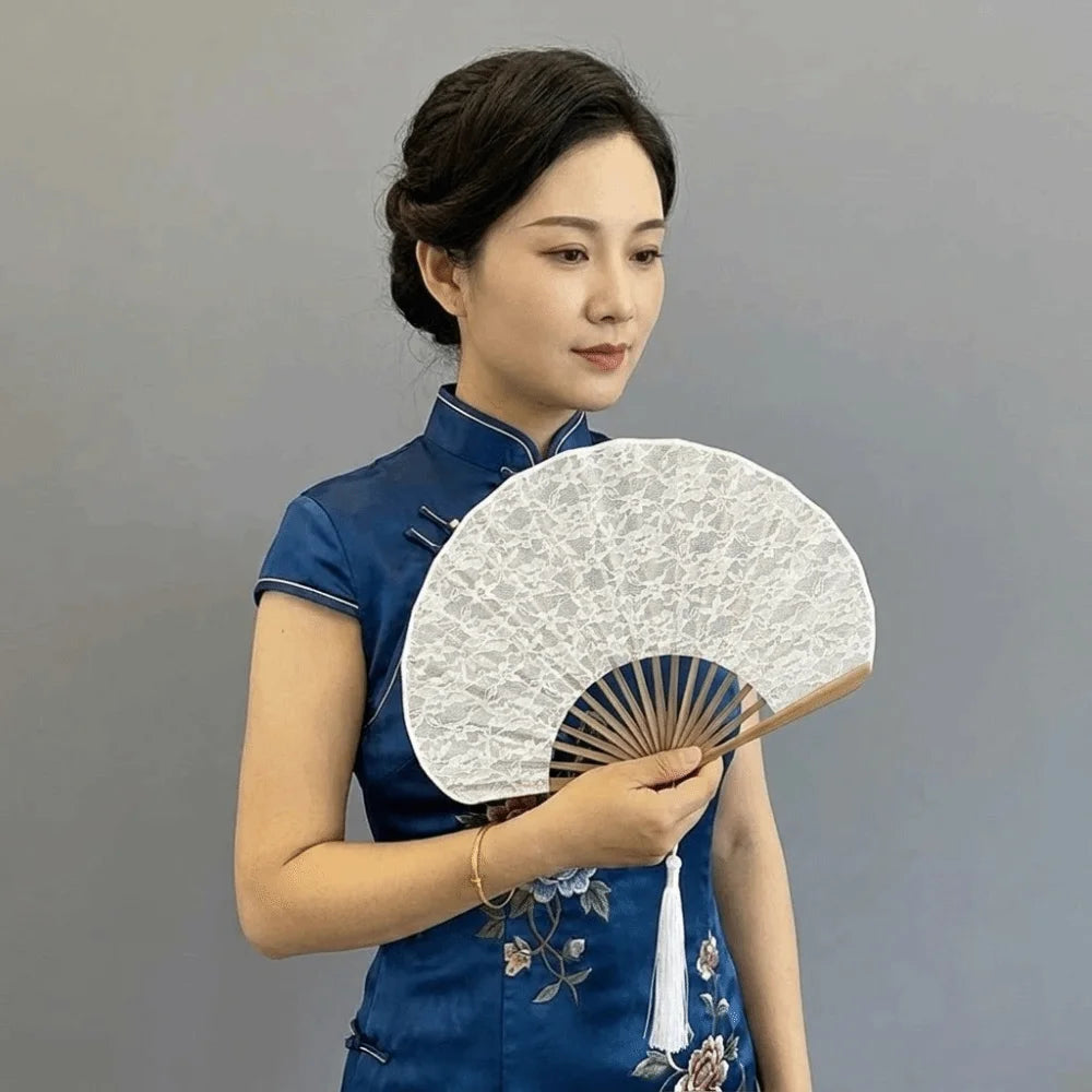 Vintage Lace Folding Hand Fan with Tassels