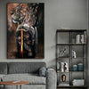 Canvas wall art depicting a lion warrior holding a sword in a dramatic portrait.