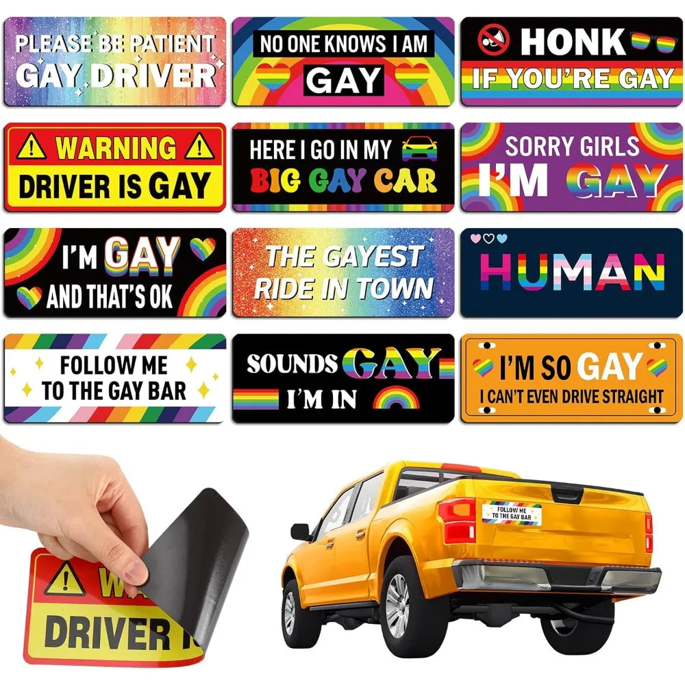 Autocollants magnétiques arc-en-ciel fierté pour voiture et frigo avec divers slogans de fierté gay