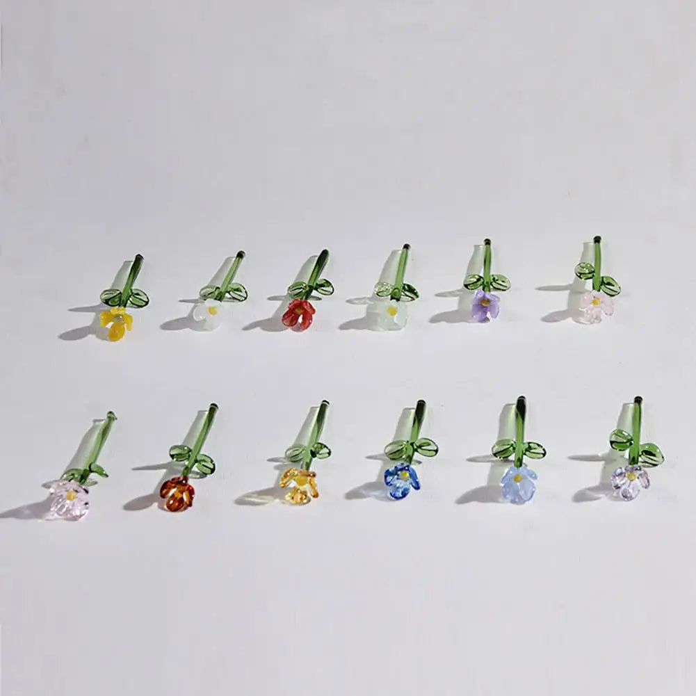 Hand-Blown Glass Flower Bouquet with Vase