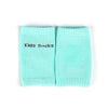 A pair of light aqua knitted kids socks with the words Kids Socks printed on them.
