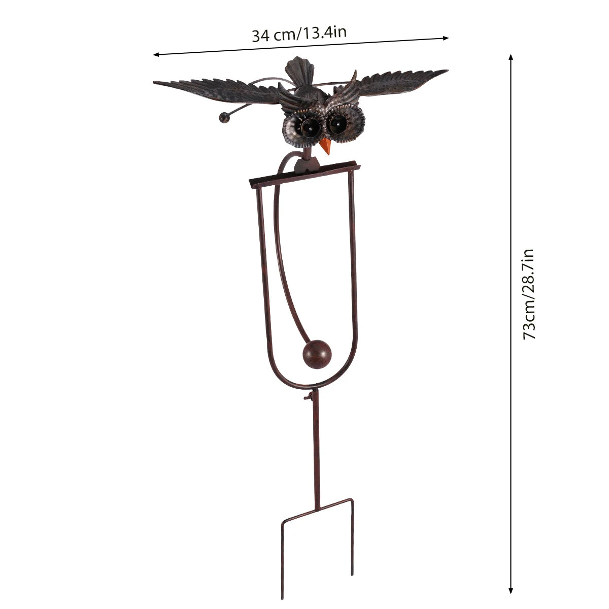 A wind spinner garden decoration featuring a bird silhouette mounted on a metal stand.