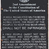 Vintage metal tin sign featuring text from the 2nd Amendment to the Constitution and a portrait of George Washington
