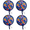 A set of five colorful floral foldable pocket fans featuring blue, pink, and yellow flowers.