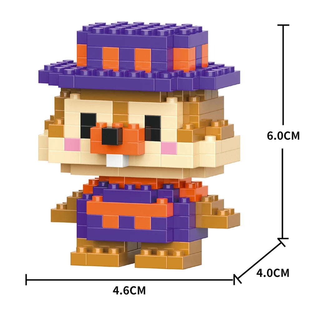 A buildable model kit of a brown bear character made from purple and orange LEGO-style blocks.