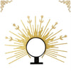A gold celestial halo headband featuring star accents and a sunburst design.