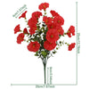 A bouquet of artificial silk cloth red flowers with green leaves.