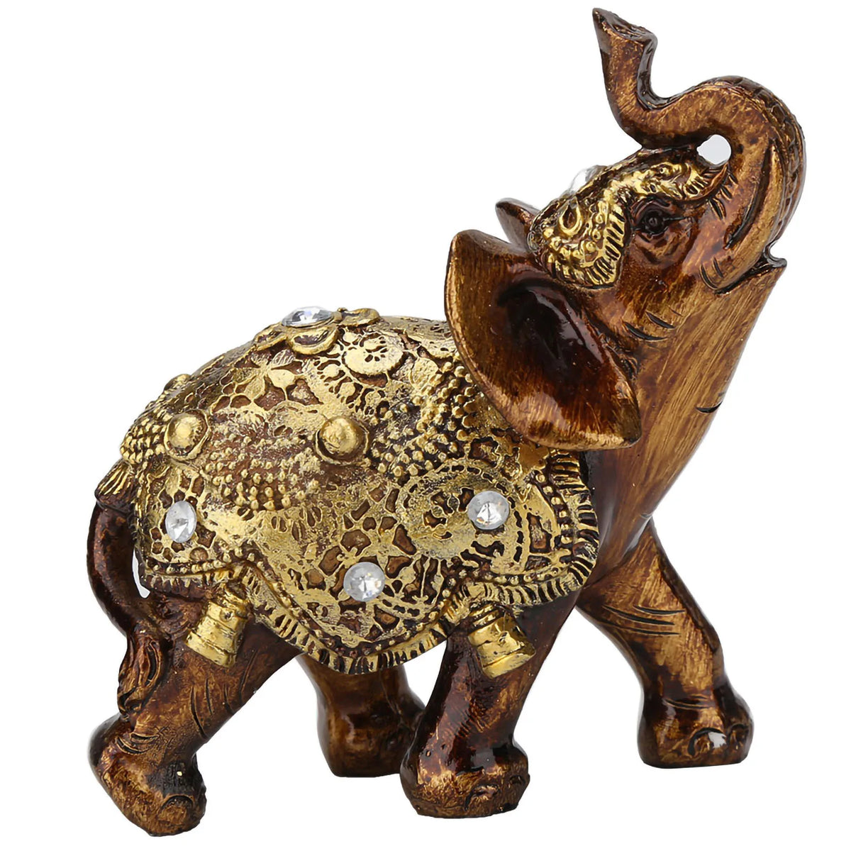 Bronzeelefantstatue mit Goldmustern, traditionelles chinesisches Feng Shui für Wohlstand und Glück.