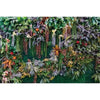A lush green tropical jungle leaf photography backdrop featuring various foliage and hanging vines.