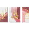 Set of three canvas art prints featuring Islamic calligraphy in gold and pink tones