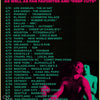 A vintage music poster titled World Tour featuring various band names and tour dates in bold text on a black background.