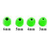 A set of five green pearl balls with diameters ranging from 3mm to 6mm for fondant and cake decorating.