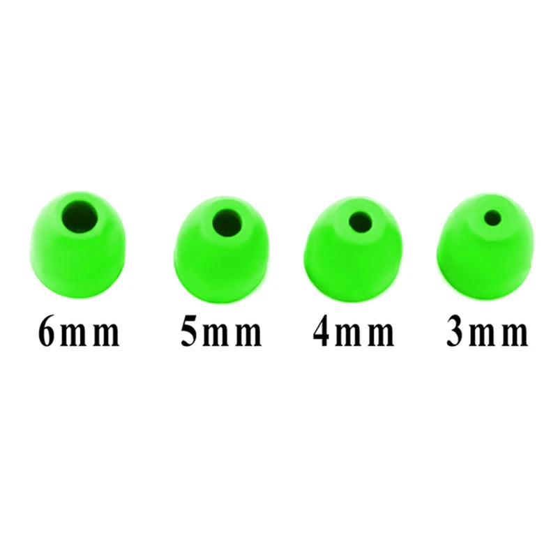 A set of five green pearl balls with diameters ranging from 3mm to 6mm for fondant and cake decorating.
