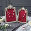 European-Style Velvet Jewelry Display Stand with Silver-Plated Floral Detail