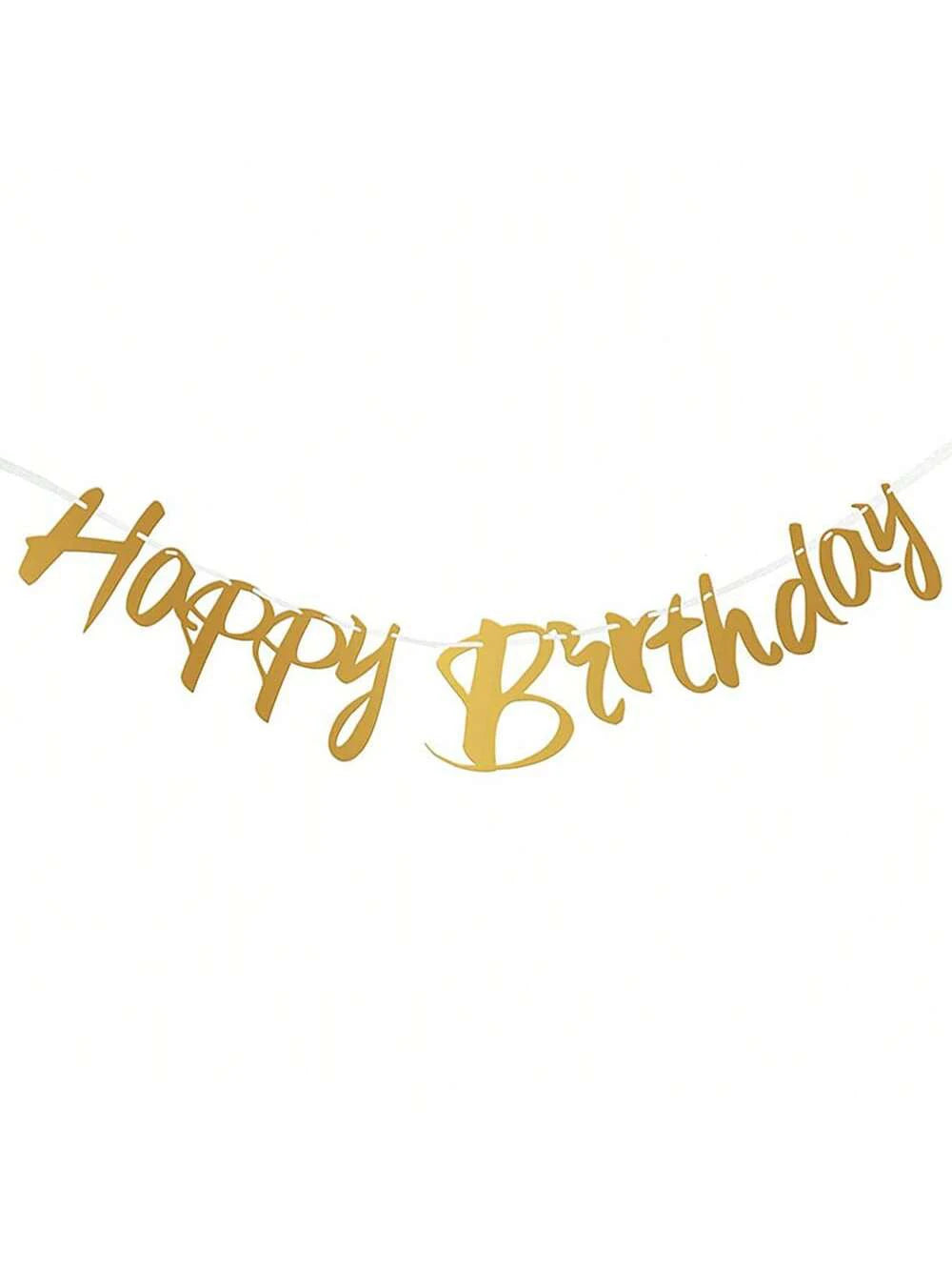 Elegant black and gold glitter birthday banner spelling out Happy Birthday