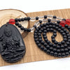 Amitabha Buddha Carved Obsidian Pendant Necklace