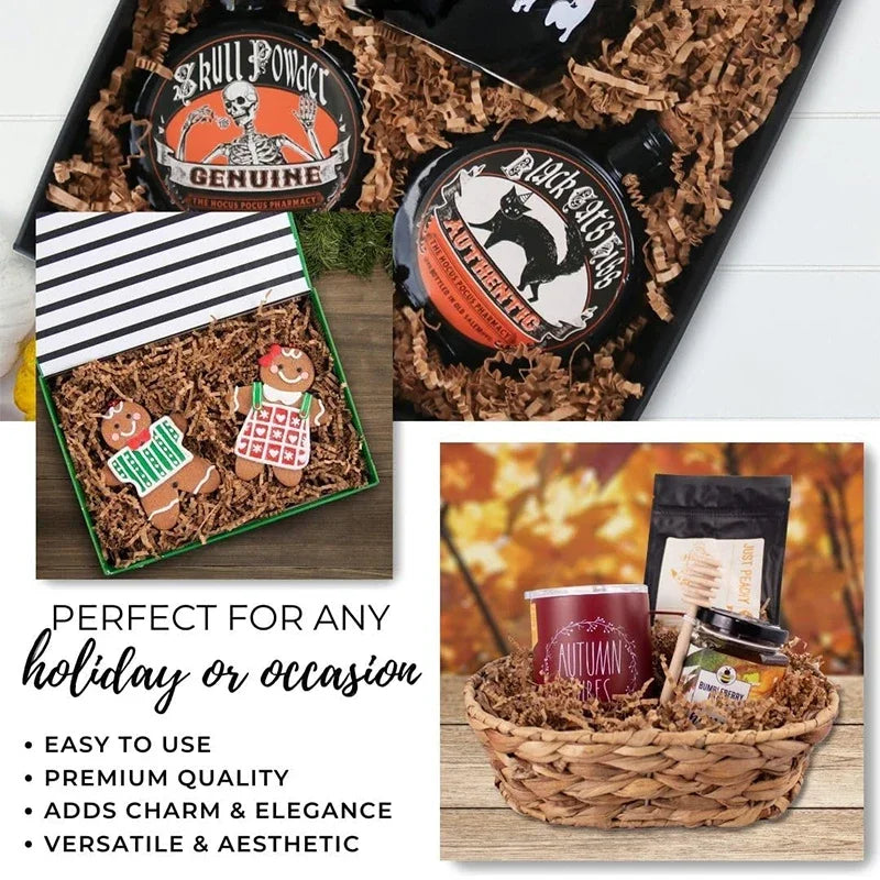 Geschenkkorb mit schwarz-weißem zerknülltem Papier zum Fest oder Anlass