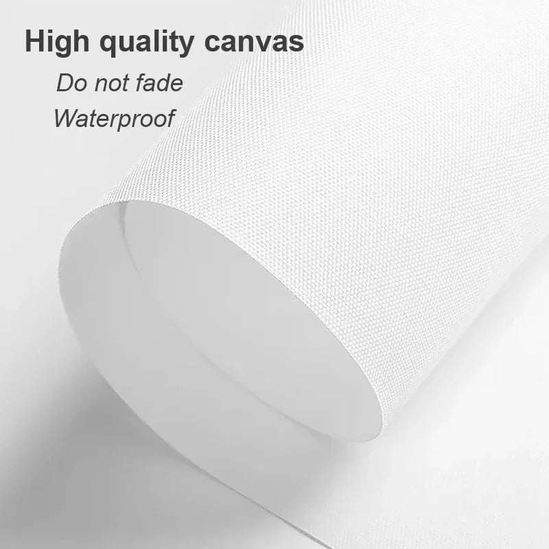 Roll of white canvas material showing a textured surface and water resistance features