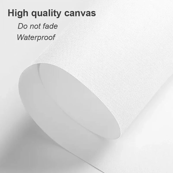 Roll of white canvas material showing a textured surface and water resistance features