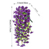 A long, hanging arrangement of purple artificial silk morning glory flowers.