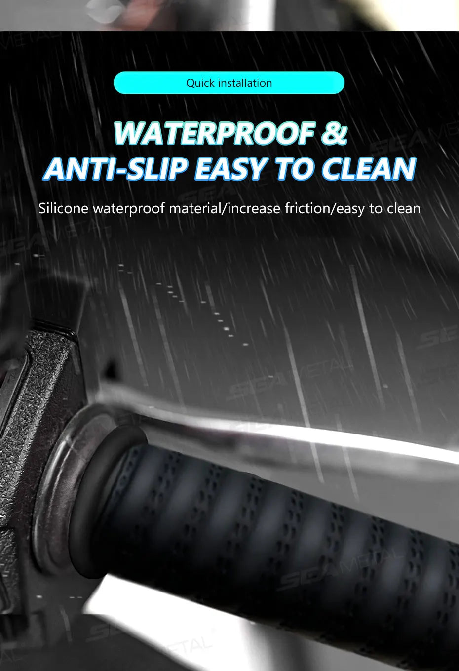 Close-up of a black silicone handlebar grip cover for motorcycle use.