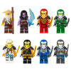 A collection of various Golden Ninja building block figures in different colors and armor designs.