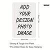 A blank metal sign template with text instructing users to add their design photo image