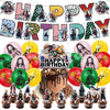 A set of birthday decorations featuring Demon Slayer characters and themed elements.