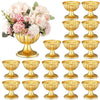 A collection of mini gold trumpet vases for wedding centerpieces and home decor.