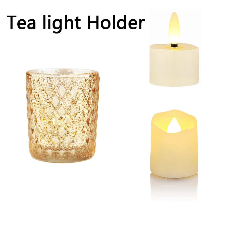 Golden Glass Tealight Candle Holder for Weddings & Home Decor
