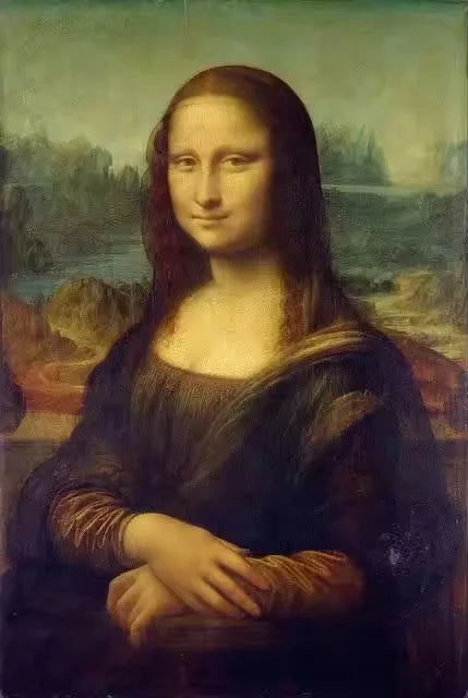 A portrait painting of a young woman with long dark hair looking directly at the viewer in an outdoor setting.