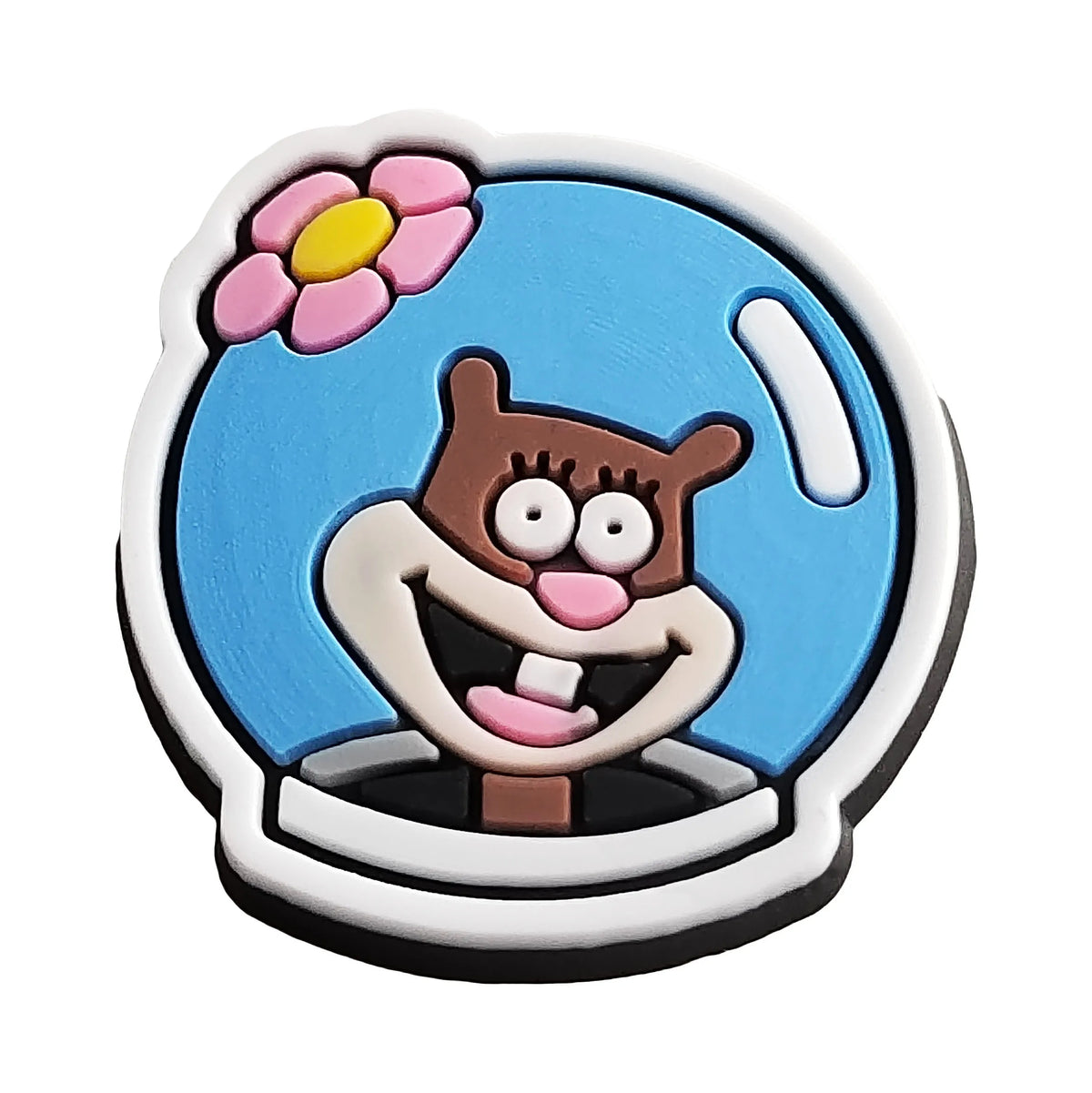 A colorful epoxy charm featuring a cartoon mouse character with large eyes and pink ears against a blue background.