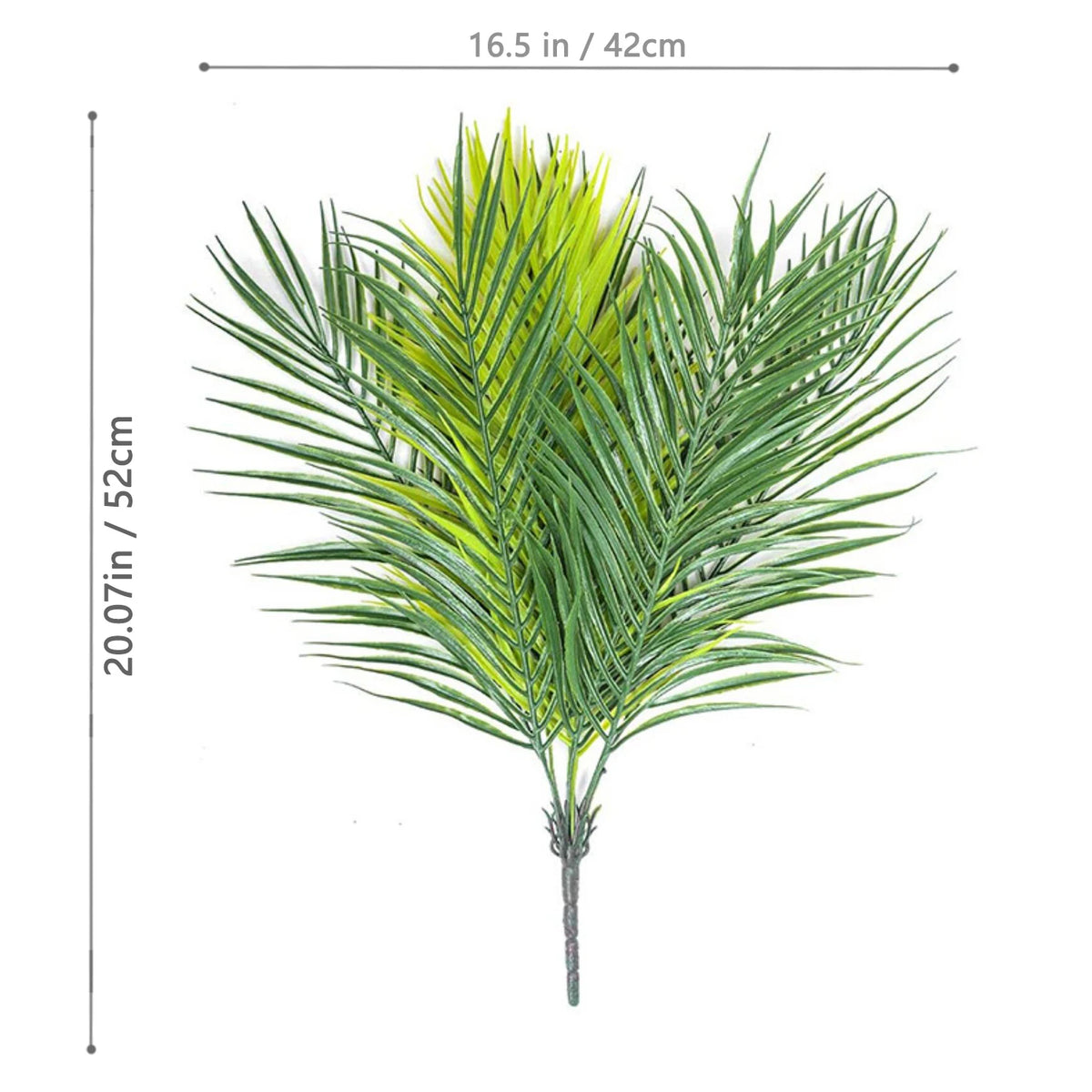 Realistic artificial palm tree with vibrant green and yellow silk leaves.