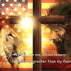 A canvas wall art depicting a lion's head and a cross, with text that reads God is with me Jesus is near The spirit is greate