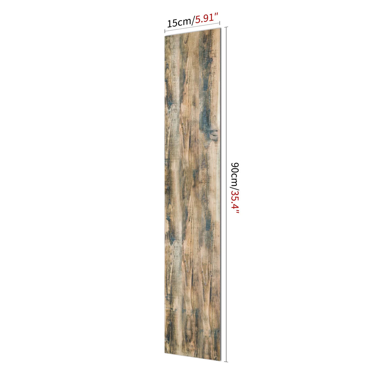Vertical rectangular wood grain self-adhesive decal measuring 15cm (5.91 inches) long